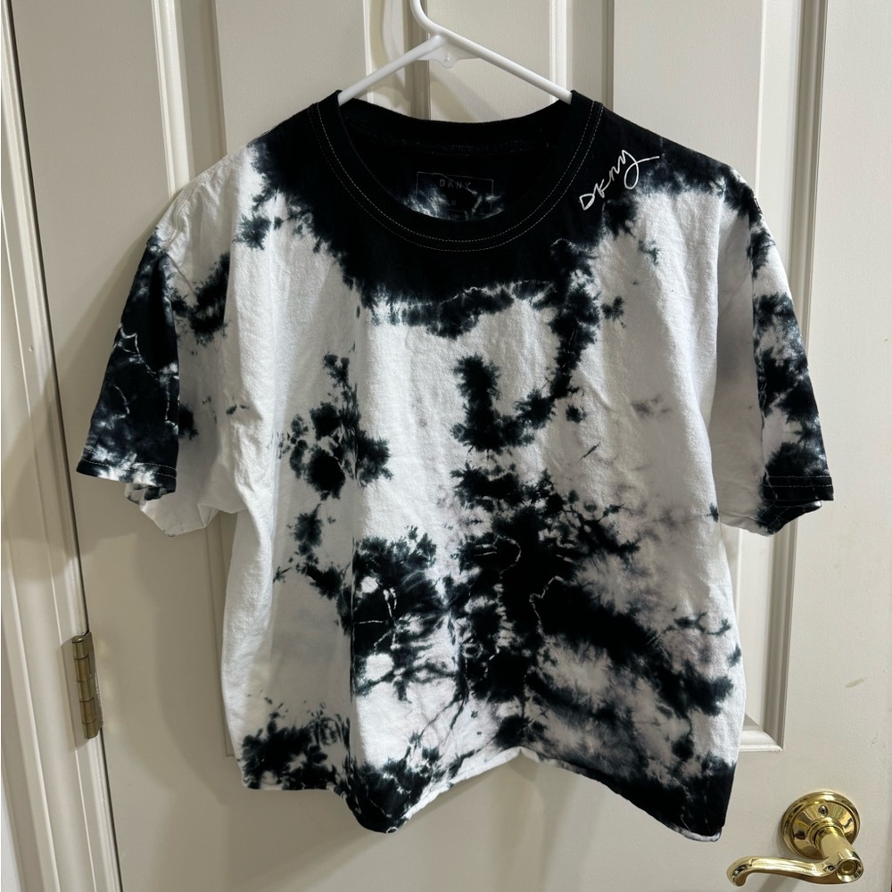 DKNY Black and White Abstract Print T-Shirt - Medium
